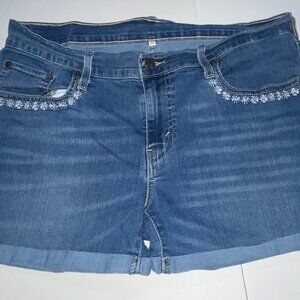 Levis Womens Sz 32 Blue Flower Inlaid Stretch Jean Shorts 32W 4I